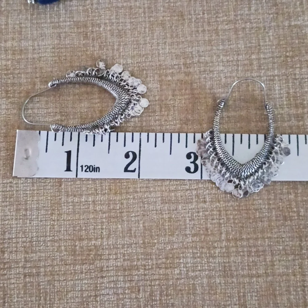 Vintage Large Silver Tone Earrings - Picture 3 of 6